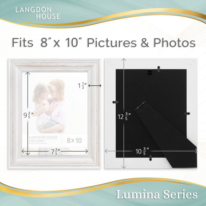 Langdon House 8x10 Real Wood Picture Frames (Weathered White - Gold Accents, 2 Pack), French Country Style Wooden Photo Frame 8 x 10, Lumina Collection - Image 3